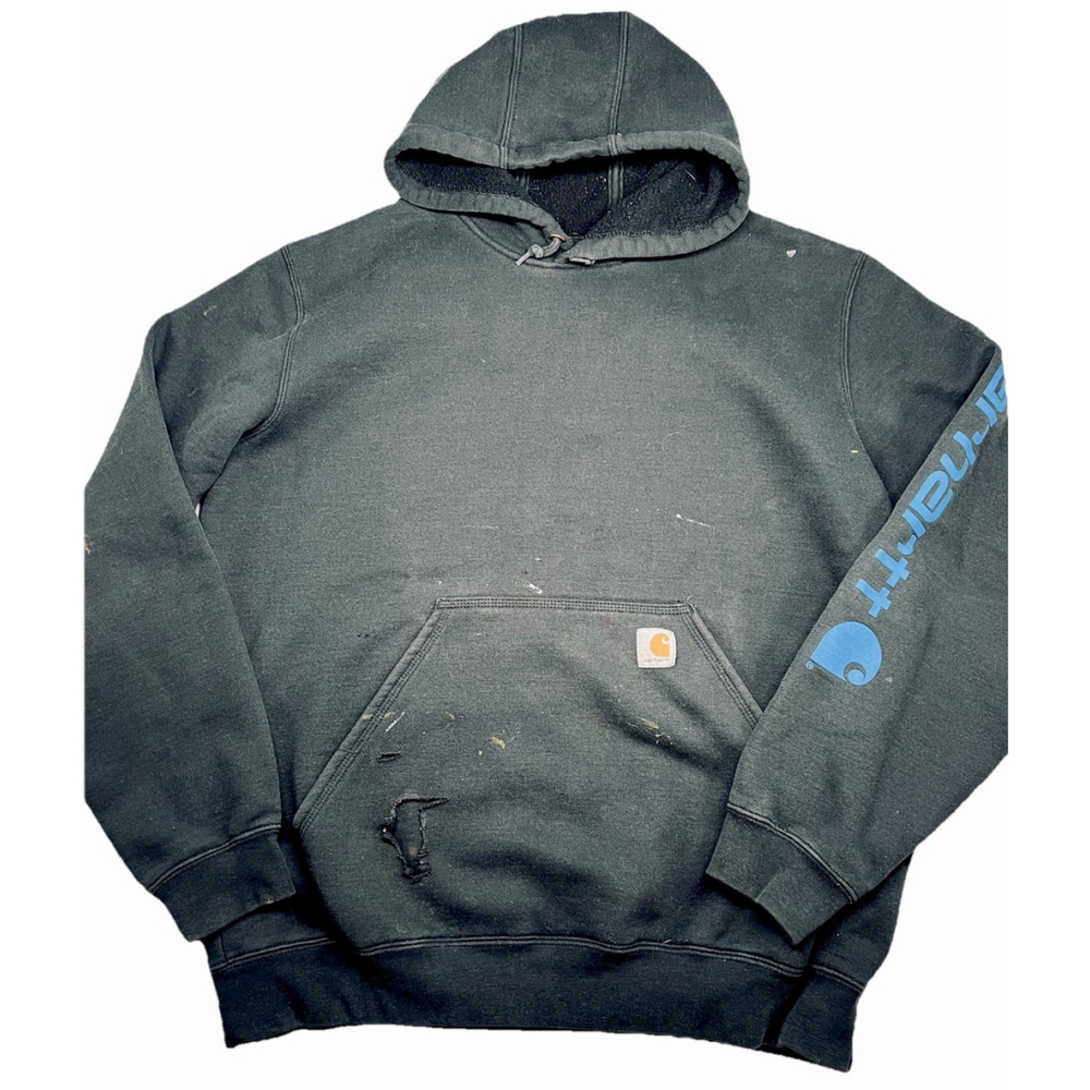 Carhartt Hoodie Sweatshirt Men’s Large Black Original Fit K288 BLK Blue Logo